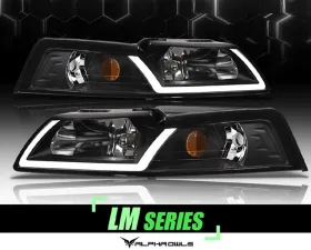Alpha Owls LM Series Headlights (Crystal Headlights Black housing w/ LumenX Light Bar) Ford Mustang 1999-2004