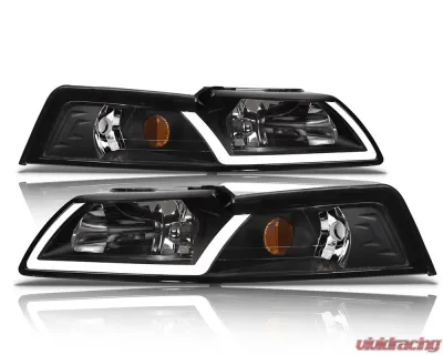 Alpha Owls LM Series Headlights (Crystal Headlights Black housing w/ LumenX Light Bar) Ford Mustang 1999-2004 - 8709597
