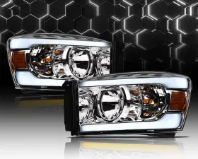 Alpha Owls SQ Series Headlights (Crystal Headlights Chrome housing w/ Sequential Signal/LumenX Light Bar) Dodge Ram | 2500 | 3500 2006-2009