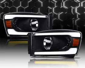 Alpha Owls SQ Series Headlights (Crystal Headlights Black housing w/ Sequential Signal/LumenX Light Bar) Dodge Ram | 2500 | 3500 2006-2009