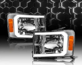 Alpha Owls LM Series Headlights (Crystal Headlights Chrome housing w/ LumenX Light Bar) GMC Sierra 2007-2013