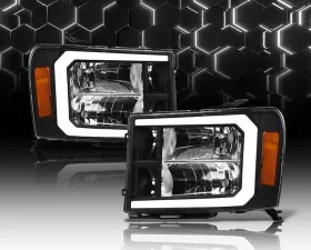 Alpha Owls LM Series Headlights (Crystal Headlights Black housing w/ LumenX Light Bar) GMC Sierra 2007-2013