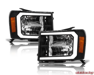 Alpha Owls LM Series Headlights (Crystal Headlights Black housing w/ LumenX Light Bar) GMC Sierra 2007-2013 - 8709634