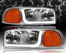 Alpha Owls LM Series Headlights (Crystal Headlights Chrome housing w/ LumenX Light Bar) GMC Sierra | Yukon 1999-2006