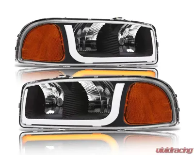 Alpha Owls SQ Series Headlights (Crystal Headlights Black housing w/ Sequential Signal/LumenX Light Bar) GMC Sierra | Yukon 1999-2006 - 8709672