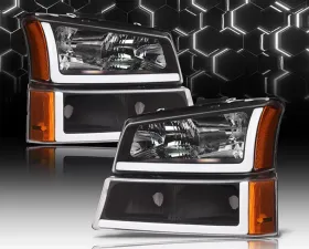Alpha Owls LM Series Headlights (Crystal Headlights Black housing w/ LumenX Light Bar) Chevrolet Silverado 1500 | 2500 | 3500 2003-2007