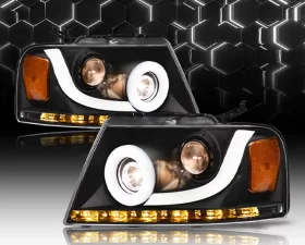 Alpha Owls LMP Series Headlights (Halogen Projector Black housing w/ LumenX Light Bar) Ford F-150 2004-2008