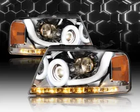 Alpha Owls LMP Series Headlights (Halogen Projector Chrome housing w/ LumenX Light Bar) Ford F-150 2004-2008