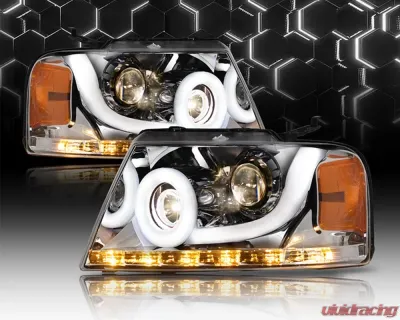Alpha Owls LMP Series Headlights (Halogen Projector Chrome housing w/ LumenX Light Bar) Ford F-150 2004-2008 - 8709788