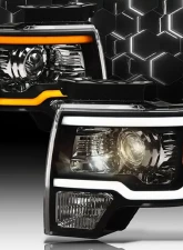 Alpha Owls SQP Series Headlights (Halogen Projector Black housing w/ Sequential Signal/LumenX Light Bar) Ford F-150 2009-2014                                     - 8709795 - Image 4