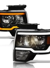 Alpha Owls SQP Series Headlights (Halogen Projector Black housing w/ Sequential Signal/LumenX Light Bar) Ford F-150 2009-2014                                     - 8709795 - Image 2