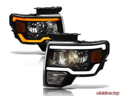 Alpha Owls SQP Series Headlights (Halogen Projector Black housing w/ Sequential Signal/LumenX Light Bar) Ford F-150 2009-2014 - 8709795