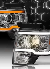 Alpha Owls SQP Series Headlights (Halogen Projector Chrome housing w/ Sequential Signal/LumenX Light Bar) Ford F-150 2009-2014                                     - 8709801 - Image 4