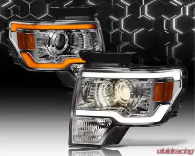 Alpha Owls SQP Series Headlights (Halogen Projector Chrome housing w/ Sequential Signal/LumenX Light Bar) Ford F-150 2009-2014 - 8709801