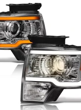 Alpha Owls SQP Series Headlights (Halogen Projector Chrome housing w/ Sequential Signal/LumenX Light Bar) Ford F-150 2009-2014                                     - 8709801 - Image 2