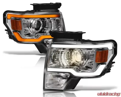 Alpha Owls SQP Series Headlights (Halogen Projector Chrome housing w/ Sequential Signal/LumenX Light Bar) Ford F-150 2009-2014 - 8709801