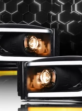Alpha Owls SQP Series Headlights (Halogen Projector Black housing w/ Sequential Signal/LumenX Light Bar) Dodge Ram | 2500 | 3500 2006-2009                                     - 8709825 - Image 4