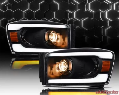 Alpha Owls SQP Series Headlights (Halogen Projector Black housing w/ Sequential Signal/LumenX Light Bar) Dodge Ram | 2500 | 3500 2006-2009 - 8709825