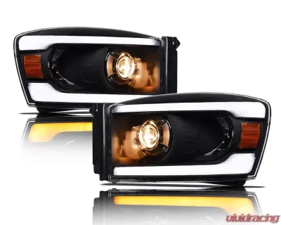 Alpha Owls SQP Series Headlights (Halogen Projector Black housing w/ Sequential Signal/LumenX Light Bar) Dodge Ram | 2500 | 3500 2006-2009 - 8709825
