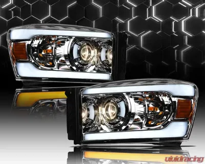 Alpha Owls SQP Series Headlights (Halogen Projector Chrome housing w/ Sequential Signal/LumenX Light Bar) Dodge Ram | 2500 | 3500 2006-2009 - 8709832