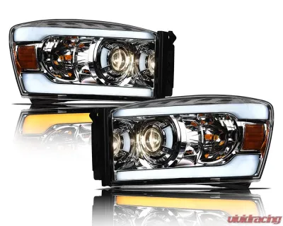 Alpha Owls SQP Series Headlights (Halogen Projector Chrome housing w/ Sequential Signal/LumenX Light Bar) Dodge Ram | 2500 | 3500 2006-2009 - 8709832