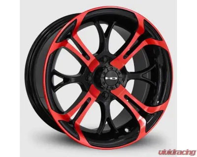 HD Golf Spinout Wheel 14x7 4x101.6 -10mm Gloss Black Machined Face w/ Red - SO147042-10BK-R