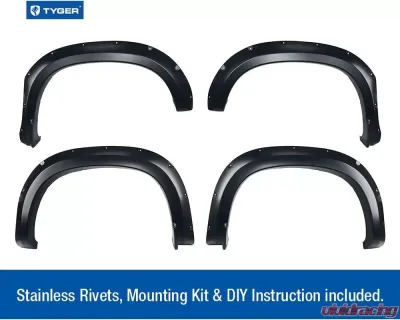 Tyger Auto Bolt-Riveted Style Fender Flares (Paintable Smooth Matte Black) Chevrolet Silverado 1500 2019-2021 - TG-FF8C4588