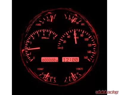 Dakota Digital VHX-1019-S-R Single Round VHX System Silver Alloy Face Red Display - VHX-1019-S-R