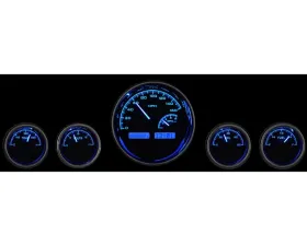 Dakota Digital VHX-1022-K-B 5-Piece Round Universal VHX System Black Alloy Blue Display