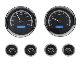 Dakota Digital VHX-1024-K-B 6-Piece Round Universal VHX System Black Alloy Blue Display