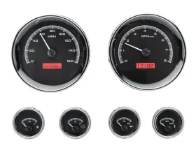 Dakota Digital VHX-1024-K-R 6-Piece Round Universal VHX System Black Alloy Red Display