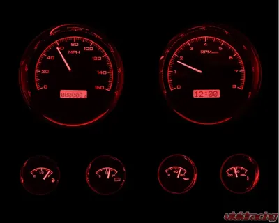 Dakota Digital VHX-1024-S-R 6-Piece Round Universal VHX System Silver Alloy Red Display - VHX-1024-S-R