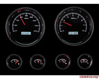 Dakota Digital VHX-1024-K-W 6-Piece Round Universal VHX System Black Alloy White Display - VHX-1024-K-W