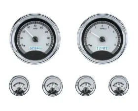 Dakota Digital VHX-1024-S-W 6-Piece Round Universal VHX System Silver Alloy White Display