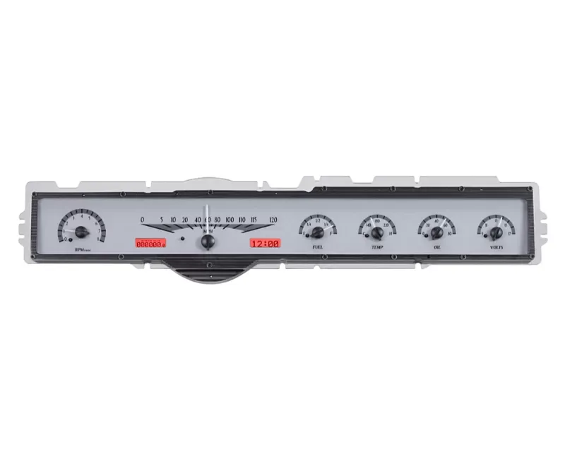Dakota Digital VHX System Silver Alloy Style Face Red Display Ford Galaxie 1965-1966 - VHX-65F-GAL-S-R