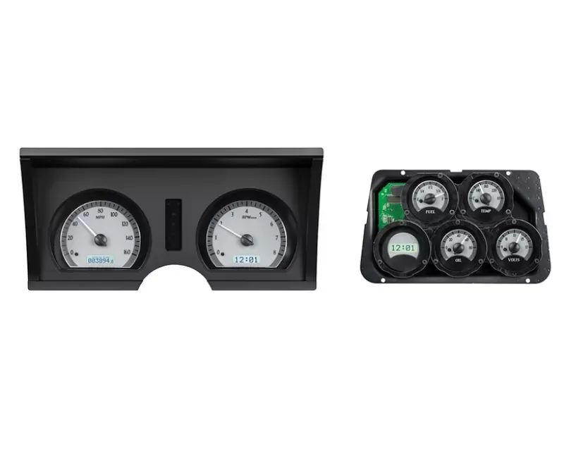 Dakota Digital VHX System Analog Clock Silver Alloy Style Face White Display Chevrolet Corvette 1978-1982 - VHX-78C-VTA-S-W