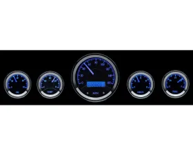 Dakota Digital VHX-1050-K-B 5-Piece Round Universal Gauge System Black Alloy Blue Display