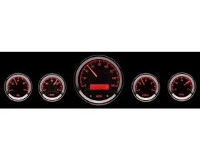 Dakota Digital VHX-1050-K-R 5-Piece Round Universal Gauge System Black Alloy Red Display