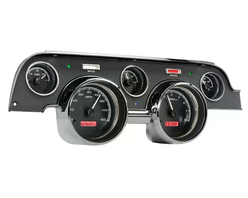 Dakota Digital VHX System Black Alloy Style Face Red Display Ford Mustang 1967-1968 - VHX-67F-MUS-K-R