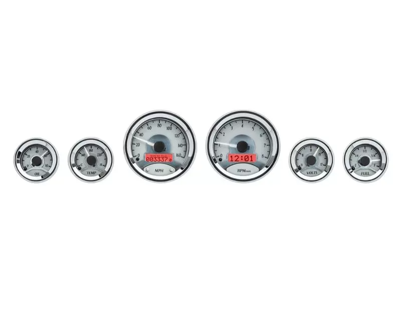 Dakota Digital Universal 6 Round Gauge Kit Silver Alloy Background Red - VHX-1060-S-R