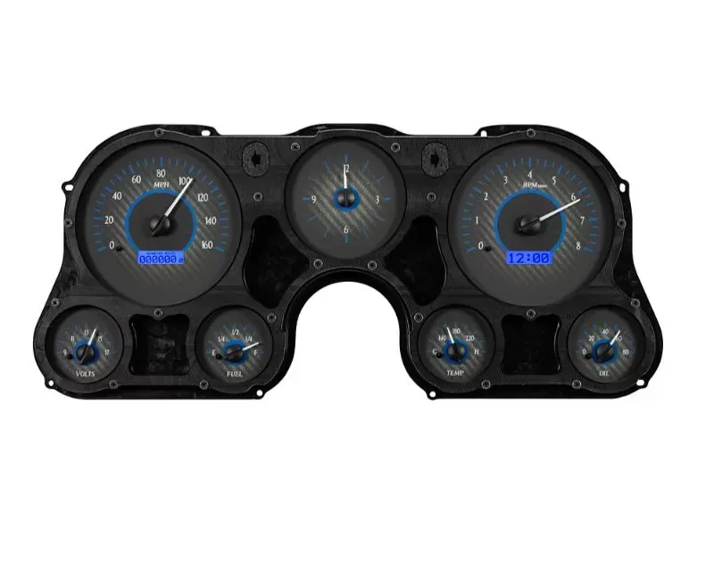Dakota Digital VHX Instruments Carbon Fiber Background with Analog Clock Blue Chevrolet Truck 1967-1972 - VHX-67C-PA-C-B
