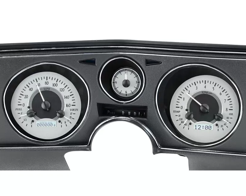 Dakota Digital VHX Instruments Silver Alloy Background with Analog Clock White Chevrolet Chevelle | Malibu | El Camino 1969 - VHX-69C-CVA-S-W