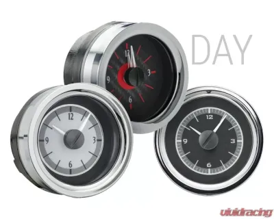 Dakota Digital Analog Clock White Display Silver Alloy Face for 1955-1956 Chevrolet Car - VLC-55C-S-W