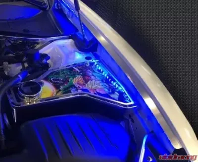 American Car Craft 2Pc Blue LED Stainless Steel Brushed Fender Caps Dodge Charger 2015-2021 - ACC-153122-BLUL