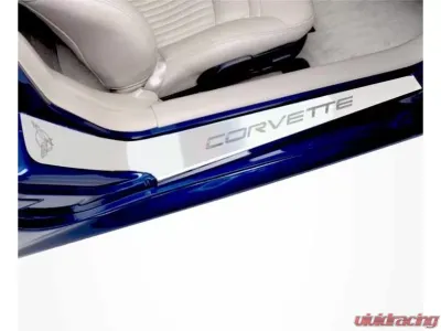 American Car Craft 2Pc Brushed Stainless Outer Door Sills Etched Logo Lettering Chevrolet Corvette C5 | Z06 1997-2004 - ACC-031012