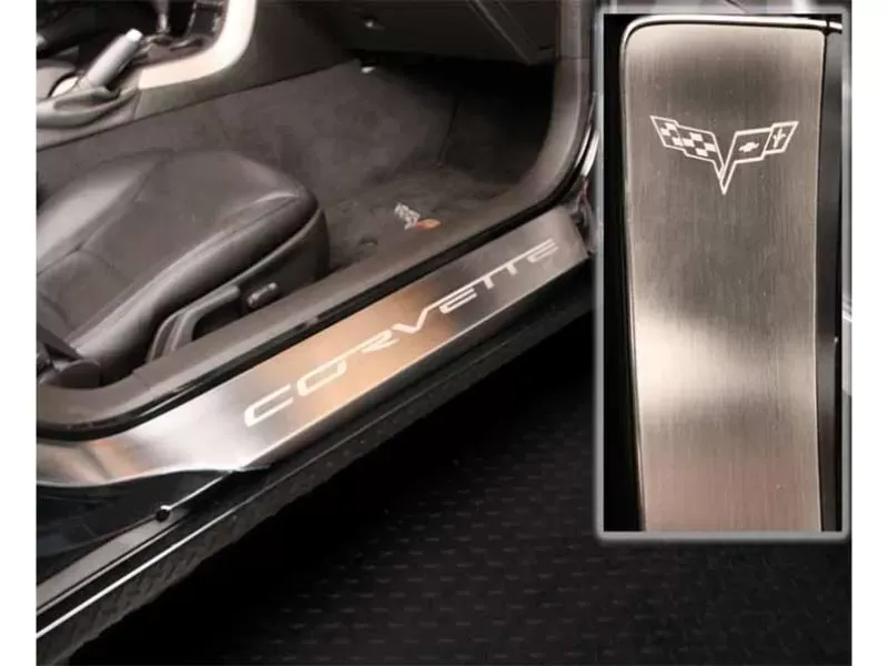 American Car Craft 2Pc Polished Laser Etched Full Length Outer Door Sills Chevrolet Corvette C6 2005-2013 - ACC-041046