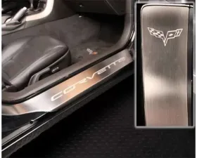 American Car Craft 2Pc Brushed Laser Etched Full Length Outer Door Sills Chevrolet Corvette C6 2005-2013