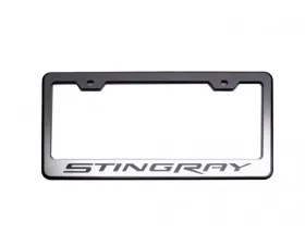 American Car Craft License Plate Frame STINGRAY Black Lettering | Black Base w/Brushed Stainless Top Plate Chevrolet C7 Corvette 2014-2019