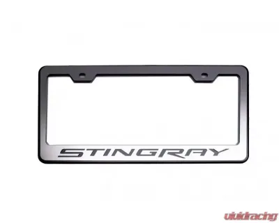 American Car Craft License Plate Frame STINGRAY Black Lettering | Black Base w/Brushed Stainless Top Plate Chevrolet C7 Corvette 2014-2019 - ACC-052082