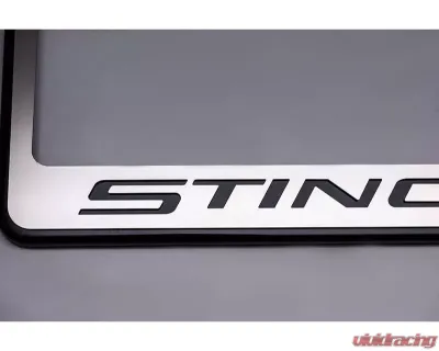 American Car Craft License Plate Frame STINGRAY Black Lettering | Black Base w/Brushed Stainless Top Plate Chevrolet C7 Corvette 2014-2019 - ACC-052082